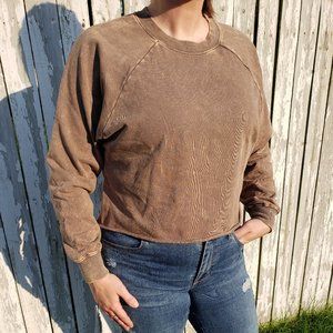 NWT Brown Joy Lab Cropped Acid Wash  Sweatshirt